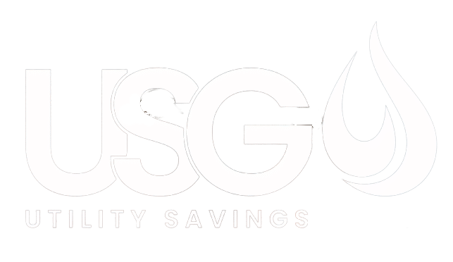 The image displays the logo of Utility Savings Group (USG) featuring stylized letters and a water droplet design.