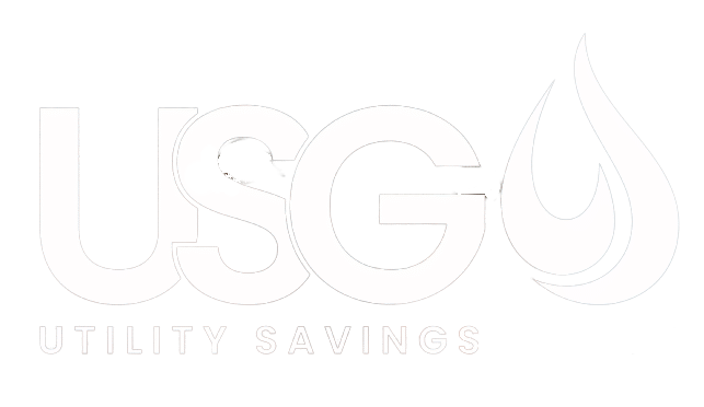The image shows a black and white logo of the Utility Savings Group with the acronym USG and a flame-like design incorporated into it.