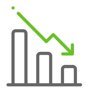 A chart with four bars and a downward-trending arrow, representing a decrease in values or performance.