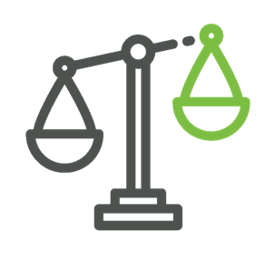 The image shows a simple, stylized icon of a balance scale with one side lower than the other, indicating inequality or difference in weight.