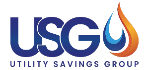 The image displays the logo of Utility Savings Group (USG), which features stylized letters USG with a flame design.